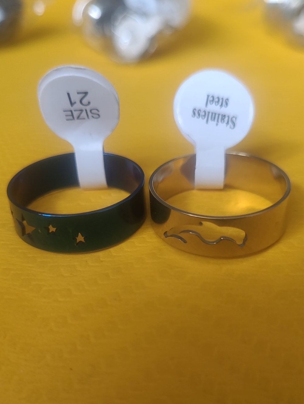 Stainless Steel Men’s Rings - Green Star & Gold Accent